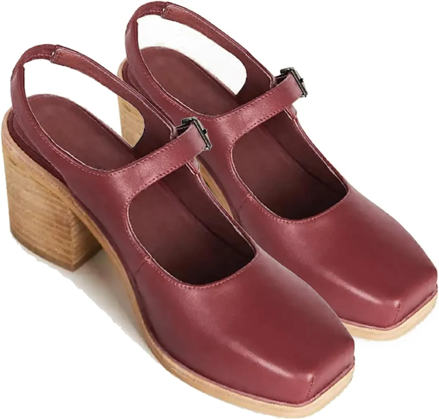 MOOMMO Women Block High Heel Slingback Mary Jane Pumps Platform Square Toe Ankle Buckle Strap Closed Toe Sandals 3 Inch Stacked Chunky Heel Dress Pumps Matte Vintage Comfy Office Daily 4-11 M US
