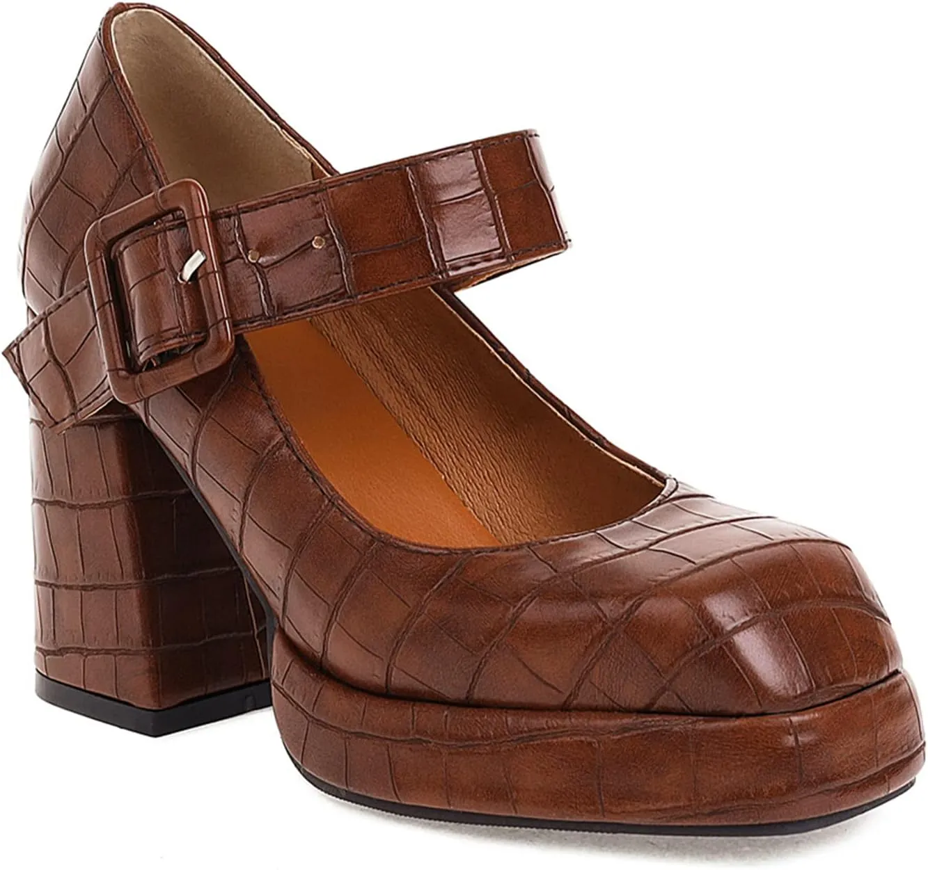MOOMMO Women Classic Platform Mary Jane Heels Square Toe Chunky High Heel Mary Jane Shoes Ankle Strap Dress Lolita Pumps 4 Inch Block Heel Buckle Strap Sandals Party Casual Wedding Shoes 4-15 M US