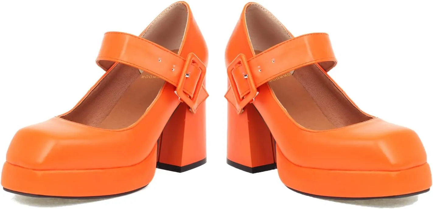 MOOMMO Women Classic Platform Mary Jane Heels Square Toe Chunky High Heel Mary Jane Shoes Ankle Strap Dress Lolita Pumps 4 Inch Block Heel Buckle Strap Sandals Party Casual Wedding Shoes 4-15 M US