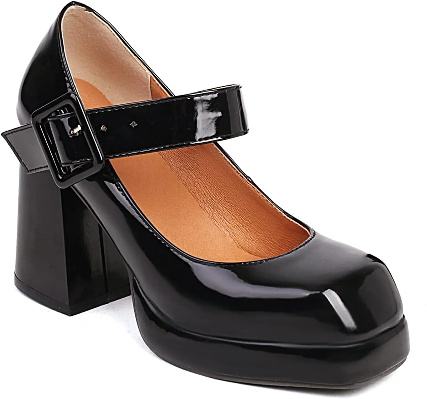 MOOMMO Women Classic Platform Mary Jane Heels Square Toe Chunky High Heel Mary Jane Shoes Ankle Strap Dress Lolita Pumps 4 Inch Block Heel Buckle Strap Sandals Party Casual Wedding Shoes 4-15 M US