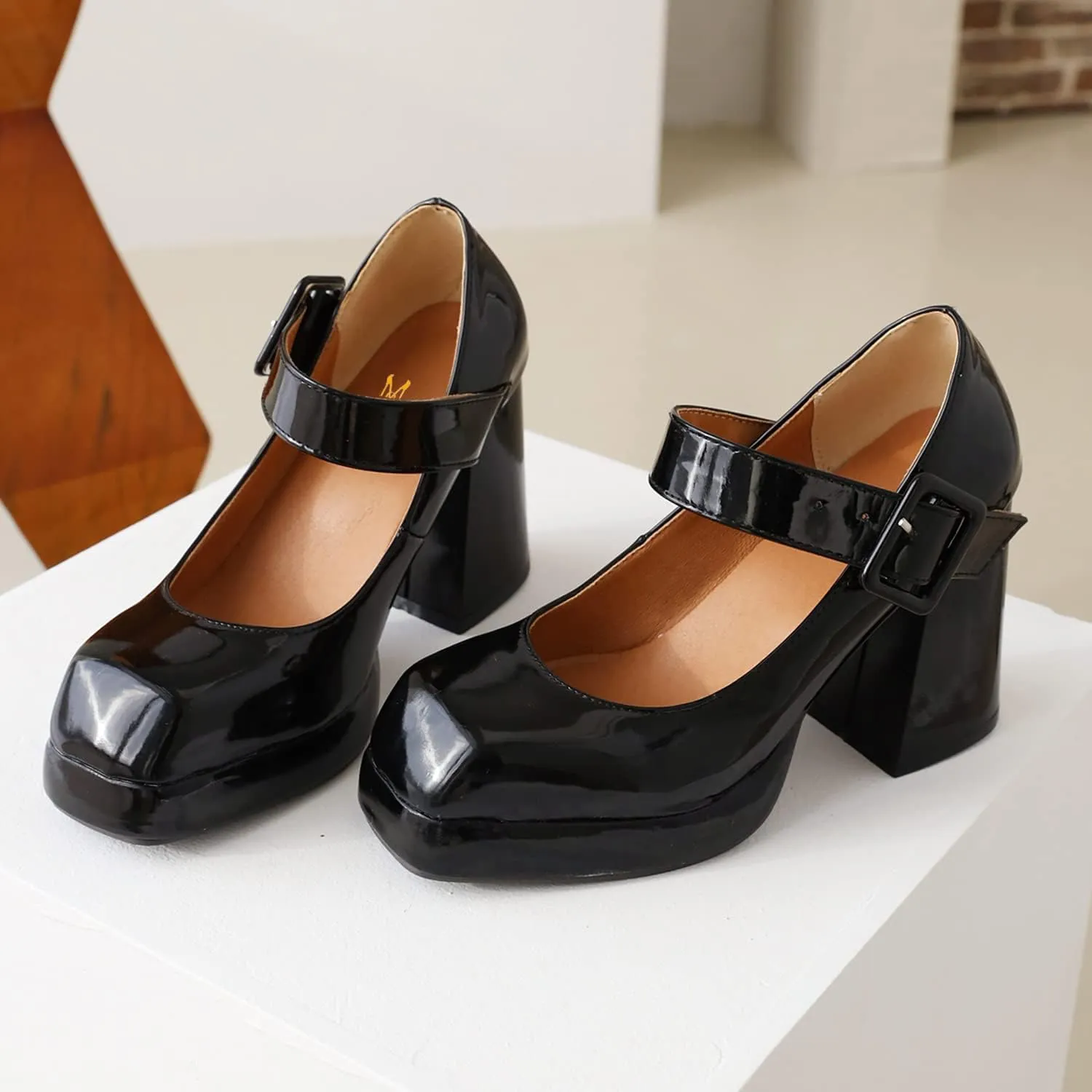 MOOMMO Women Classic Platform Mary Jane Heels Square Toe Chunky High Heel Mary Jane Shoes Ankle Strap Dress Lolita Pumps 4 Inch Block Heel Buckle Strap Sandals Party Casual Wedding Shoes 4-15 M US