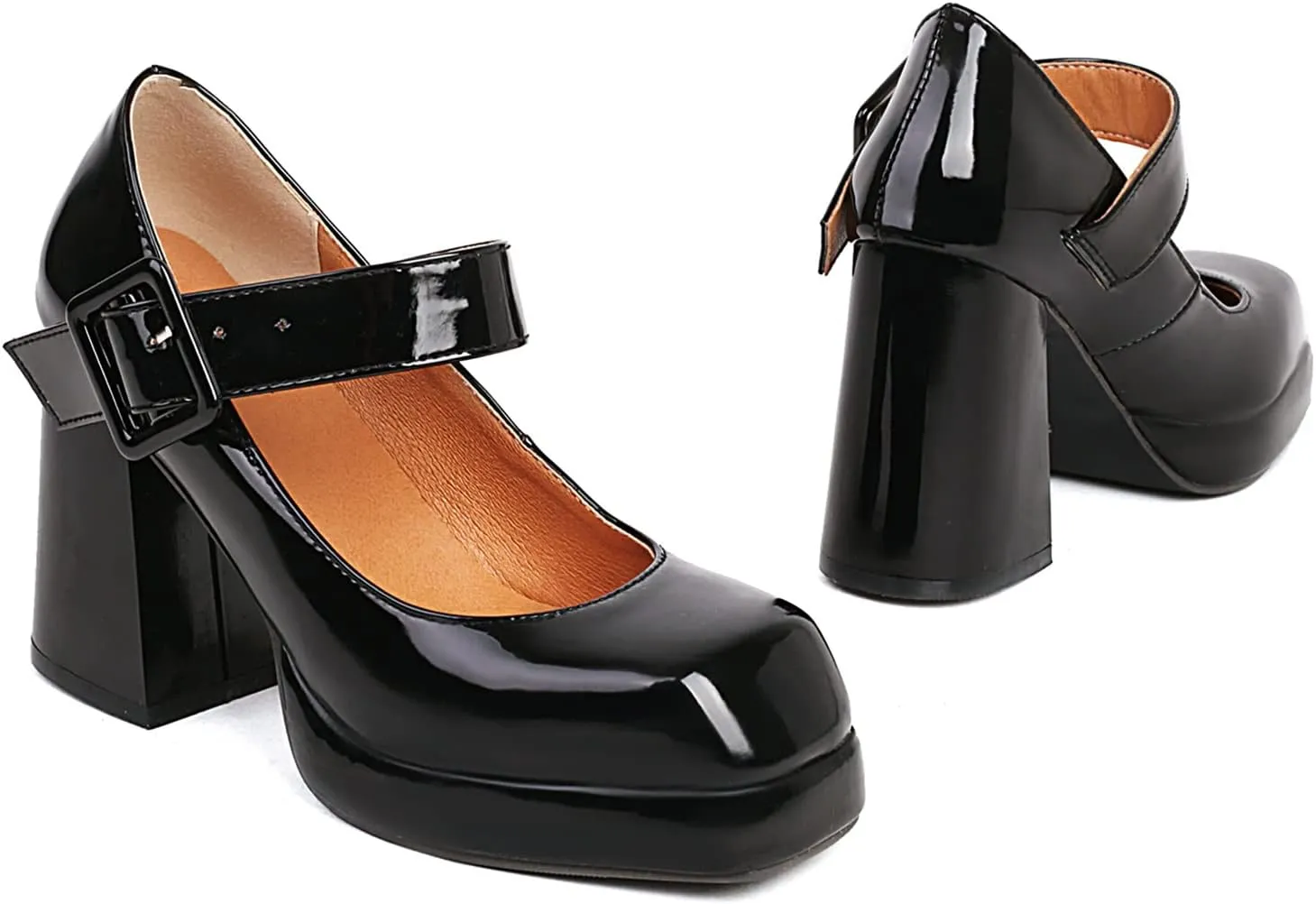 MOOMMO Women Classic Platform Mary Jane Heels Square Toe Chunky High Heel Mary Jane Shoes Ankle Strap Dress Lolita Pumps 4 Inch Block Heel Buckle Strap Sandals Party Casual Wedding Shoes 4-15 M US