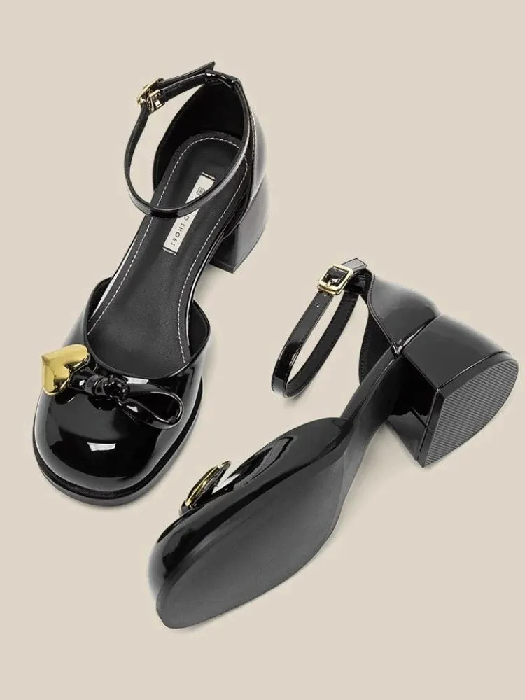 MQTIME  -  Bow-knot Vintage Sweet Mary Janes Shoes Women Korean Style Fashion Pumps Shoes Female Heart-shape Causaln Designer Shoes 2024