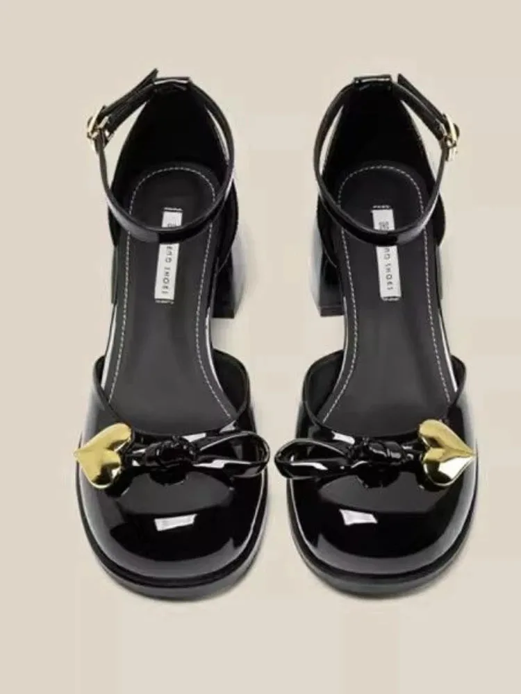 MQTIME  -  Bow-knot Vintage Sweet Mary Janes Shoes Women Korean Style Fashion Pumps Shoes Female Heart-shape Causaln Designer Shoes 2024