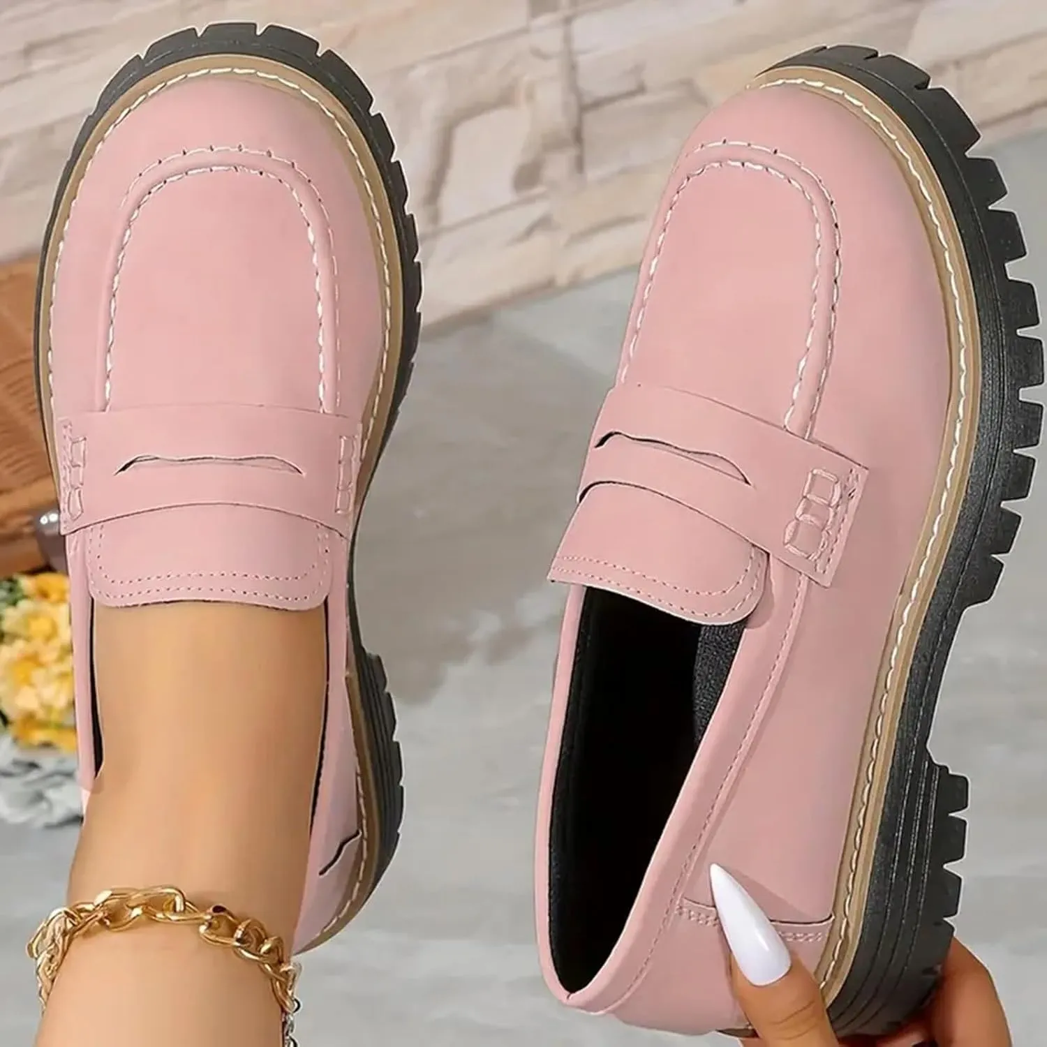 Orthoture-Orthopedic Platform Loafers Loafers Chunky Heel Slip-on Round Toe Comfort Loafer Platform Lightweight Loafers