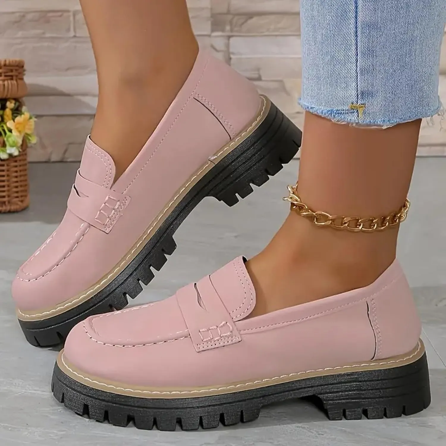 Orthoture-Orthopedic Platform Loafers Loafers Chunky Heel Slip-on Round Toe Comfort Loafer Platform Lightweight Loafers