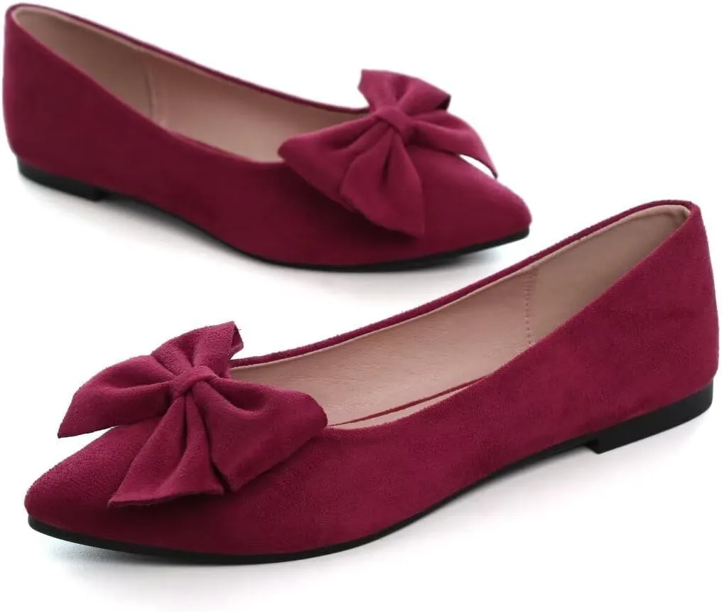 Stunner Womens Flats Fashion Pointed Toe Bowknot Ballet Flats Cute Slip On Dress Flats Comfortable Party Wedding Flats