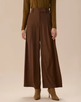 The Brown High Waisted Pockets Straight Pants
