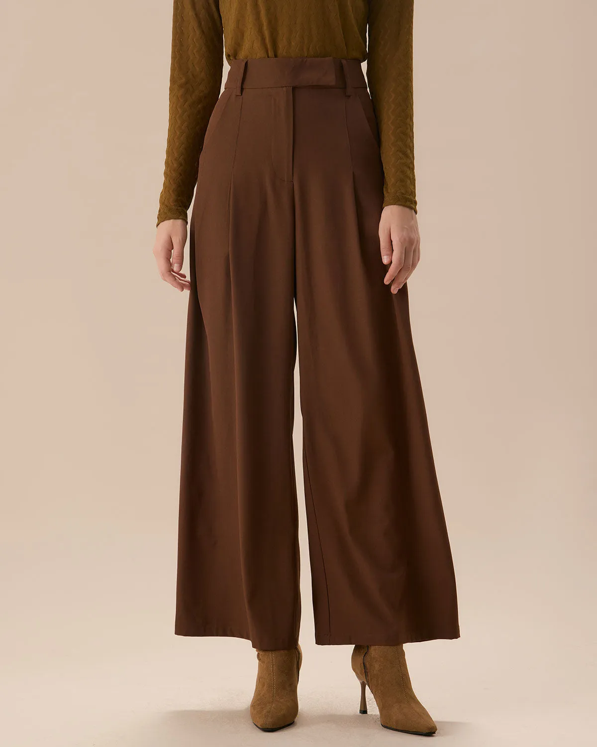 The Brown High Waisted Pockets Straight Pants