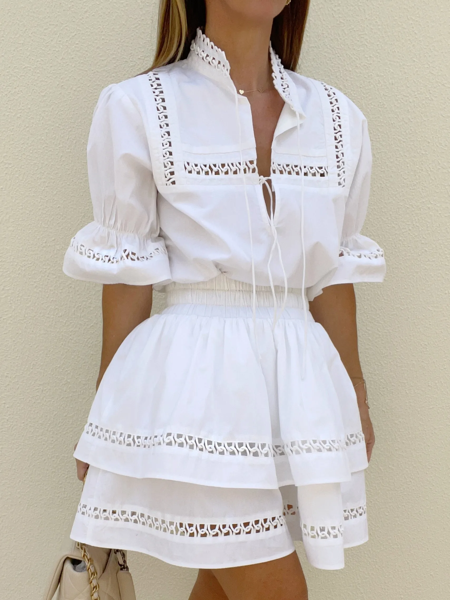 Valetta Loop Detail Cotton Blouse | White