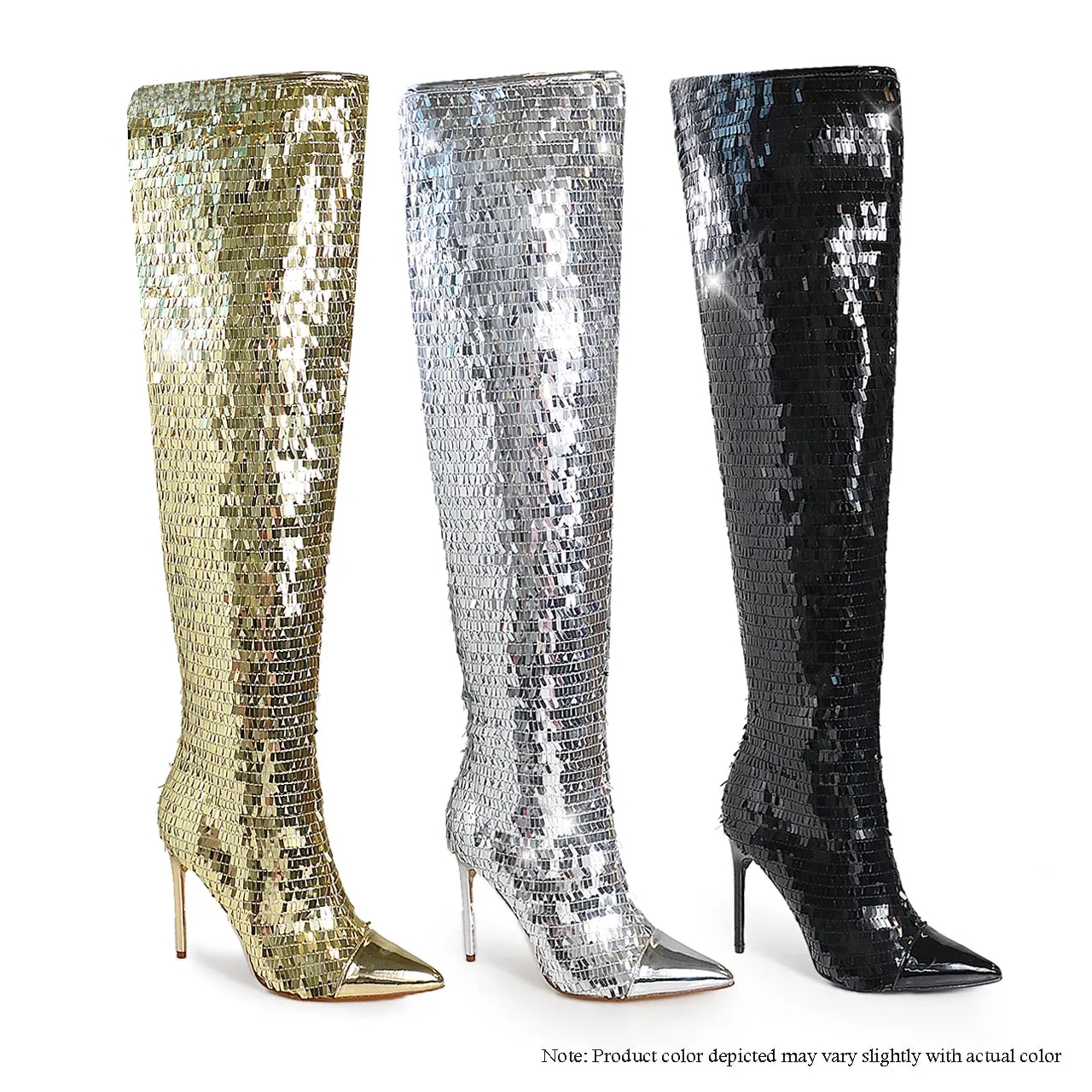 VITTO-74 SEQUIN THIGH HIGH POINTED BOOTS - GOLD