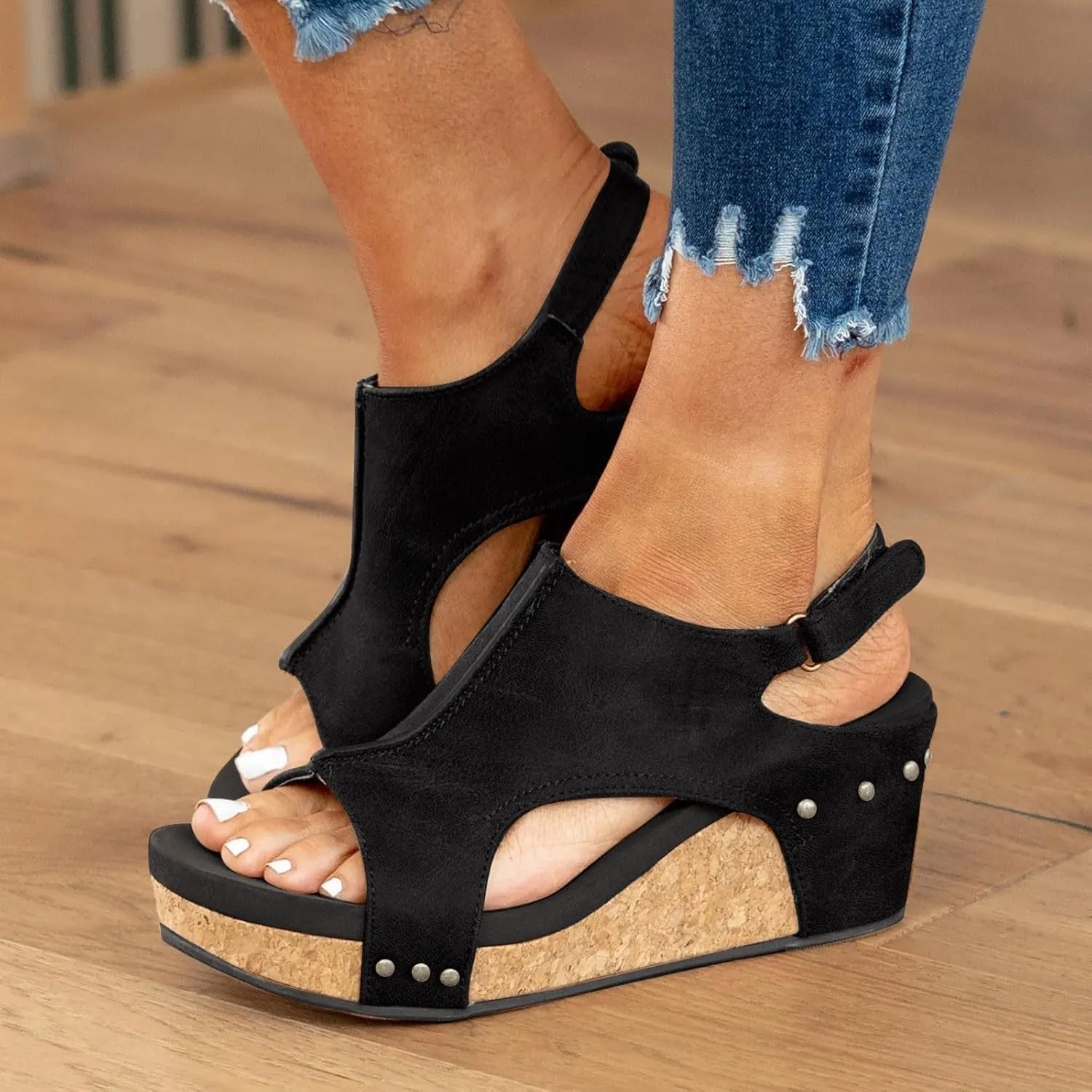 Wedge Sandals for Women 2025 Dressy Platform Sandals with Ankle Strap Open Toe Buckle Espadrilles Wedge Heels Boho Summer Beach Sandals Shoes Ladies Flats