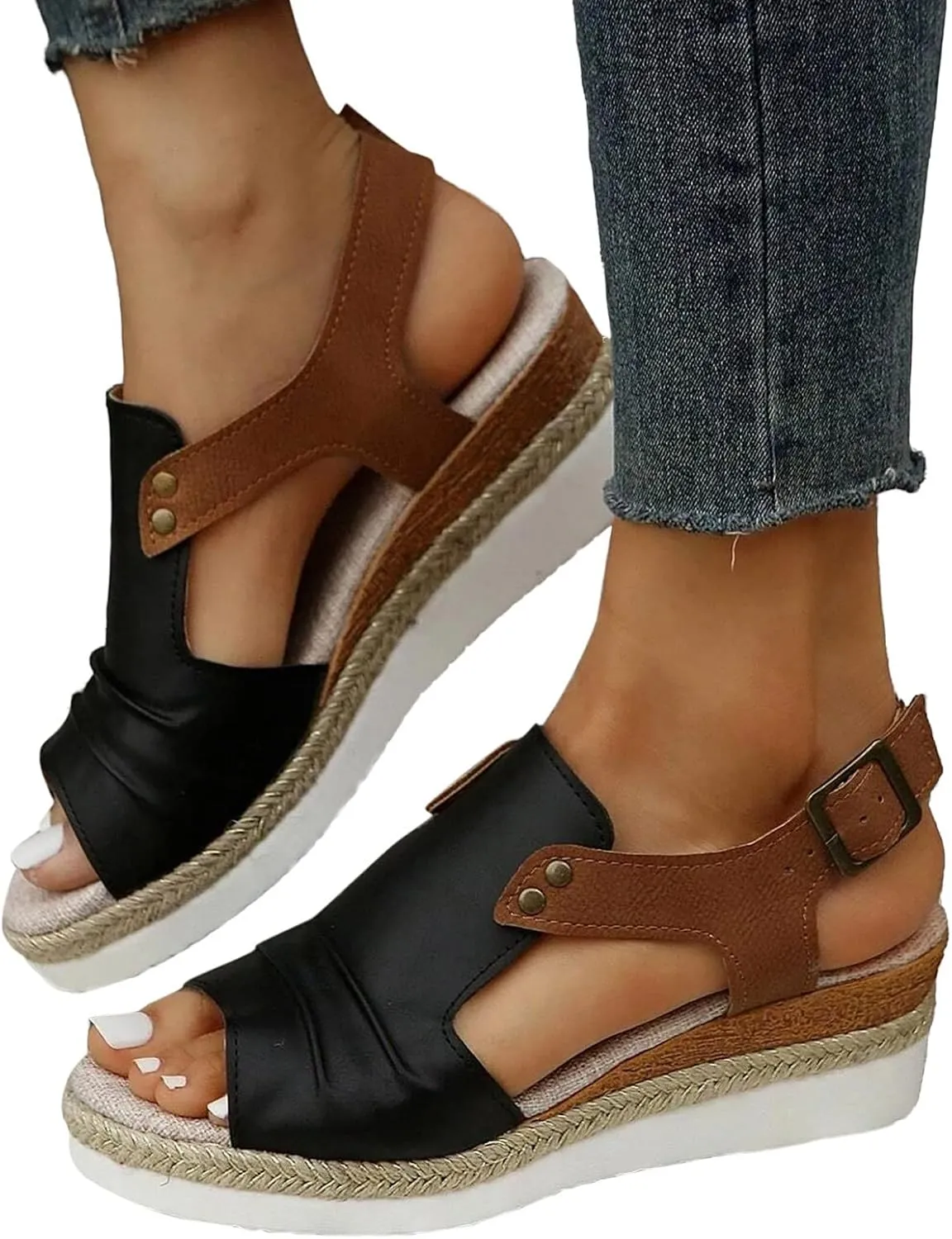 Wedge Sandals for Women Dressy, Women's Platform & Wedge Sandals Open Toe Buckle Ankle Strap Espadrilles Wedge Sandals, Summer Sandals for Women 2024 Beach Sandals Comfortable Casual Walking Sandals