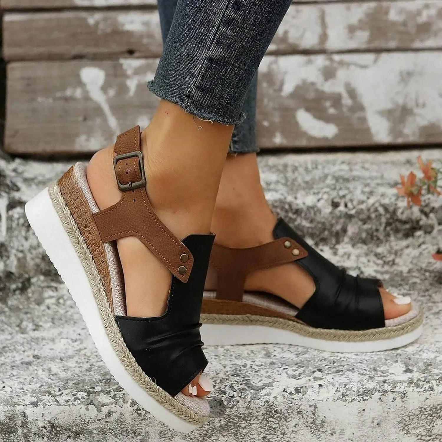 Wedge Sandals for Women Dressy, Women's Platform & Wedge Sandals Open Toe Buckle Ankle Strap Espadrilles Wedge Sandals, Summer Sandals for Women 2024 Beach Sandals Comfortable Casual Walking Sandals