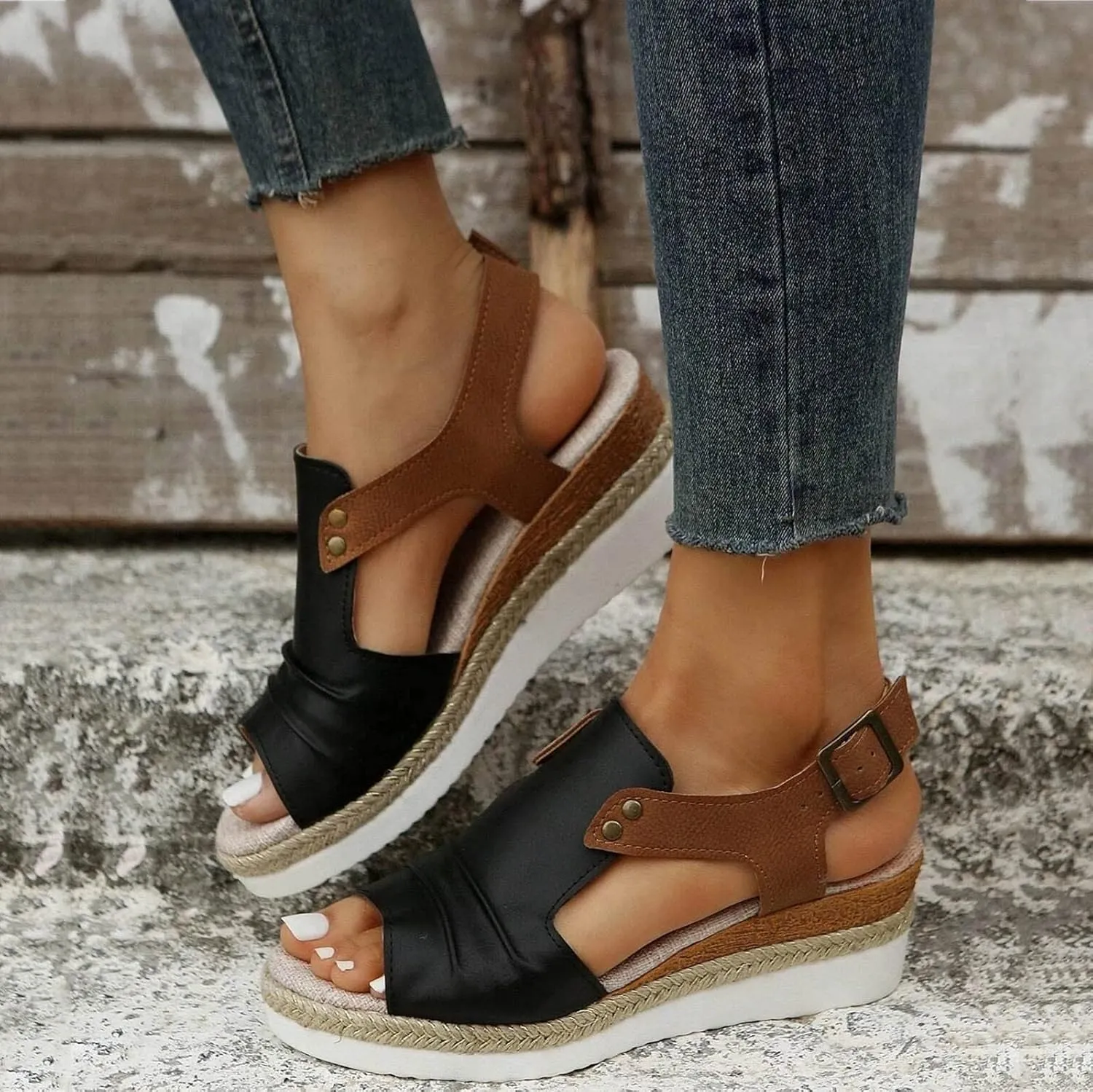 Wedge Sandals for Women Dressy, Women's Platform & Wedge Sandals Open Toe Buckle Ankle Strap Espadrilles Wedge Sandals, Summer Sandals for Women 2024 Beach Sandals Comfortable Casual Walking Sandals