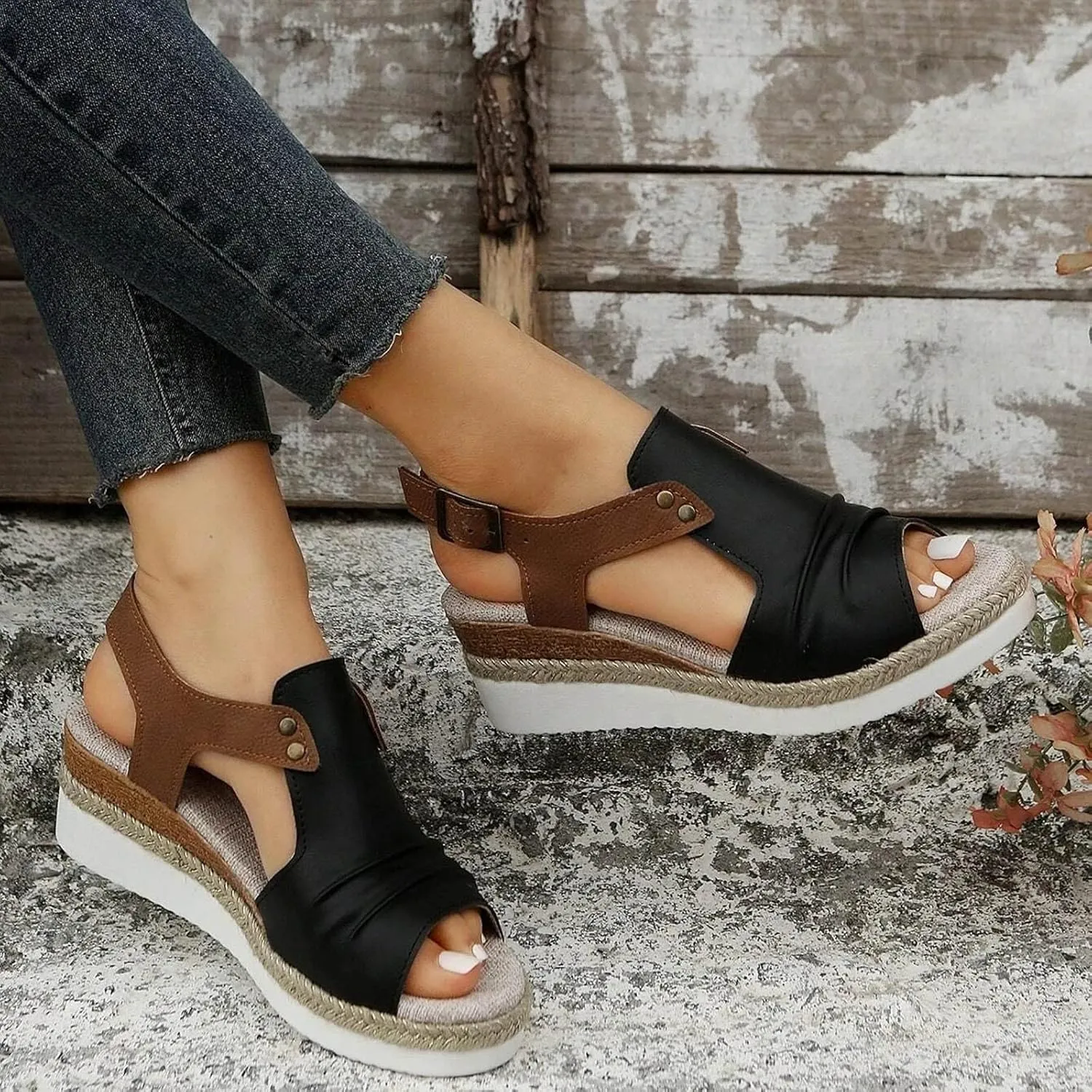 Wedge Sandals for Women Dressy, Women's Platform & Wedge Sandals Open Toe Buckle Ankle Strap Espadrilles Wedge Sandals, Summer Sandals for Women 2024 Beach Sandals Comfortable Casual Walking Sandals