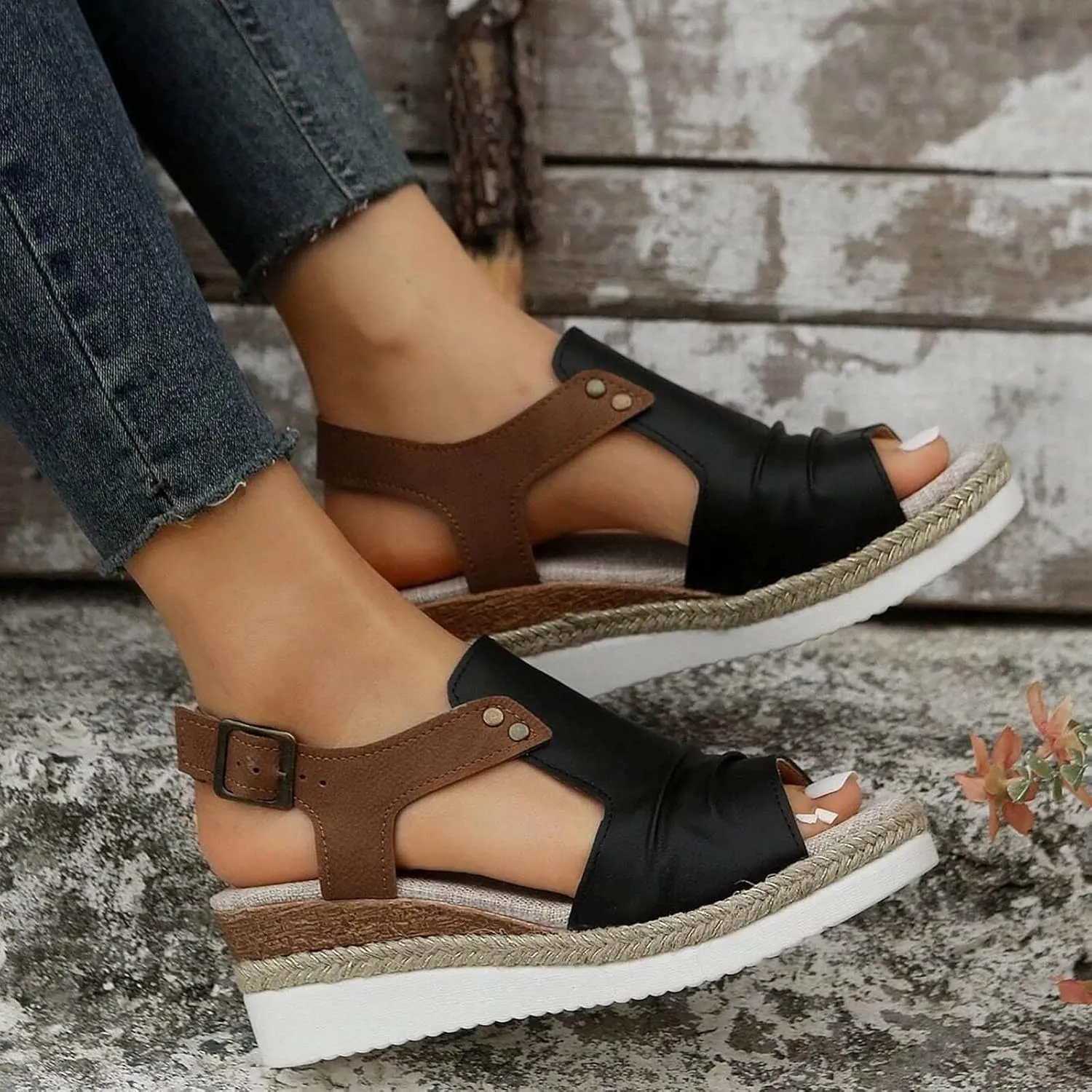 Wedge Sandals for Women Dressy, Women's Platform & Wedge Sandals Open Toe Buckle Ankle Strap Espadrilles Wedge Sandals, Summer Sandals for Women 2024 Beach Sandals Comfortable Casual Walking Sandals