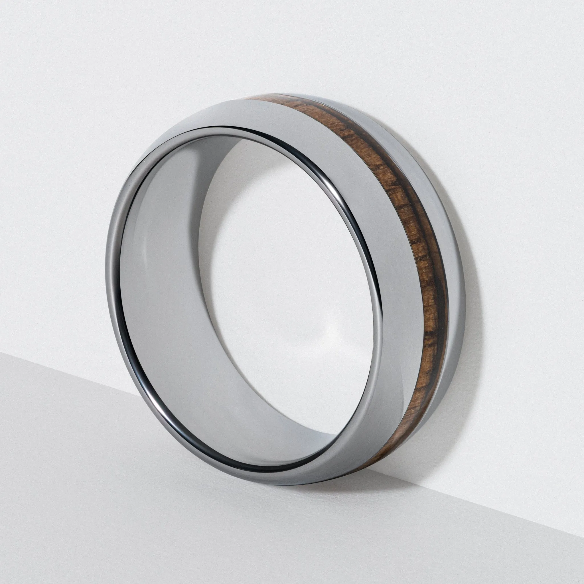 White Tungsten & Acacia Wood Inlay Classic Wedding Band - Polished 8mm