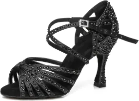 Womens Beaded Latin Salsa Dancing Shoes Ankle Strap Wedding Evening Sandals