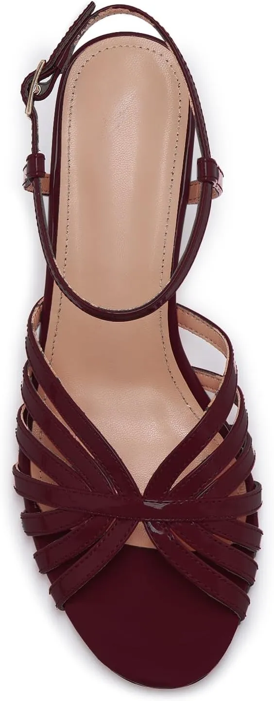 Women's Black and Gold Heels  Strappy Patent Leather Open Toe Sandals with Ankle Strap  Elegant High Heels for Party, Wedding, or Evening