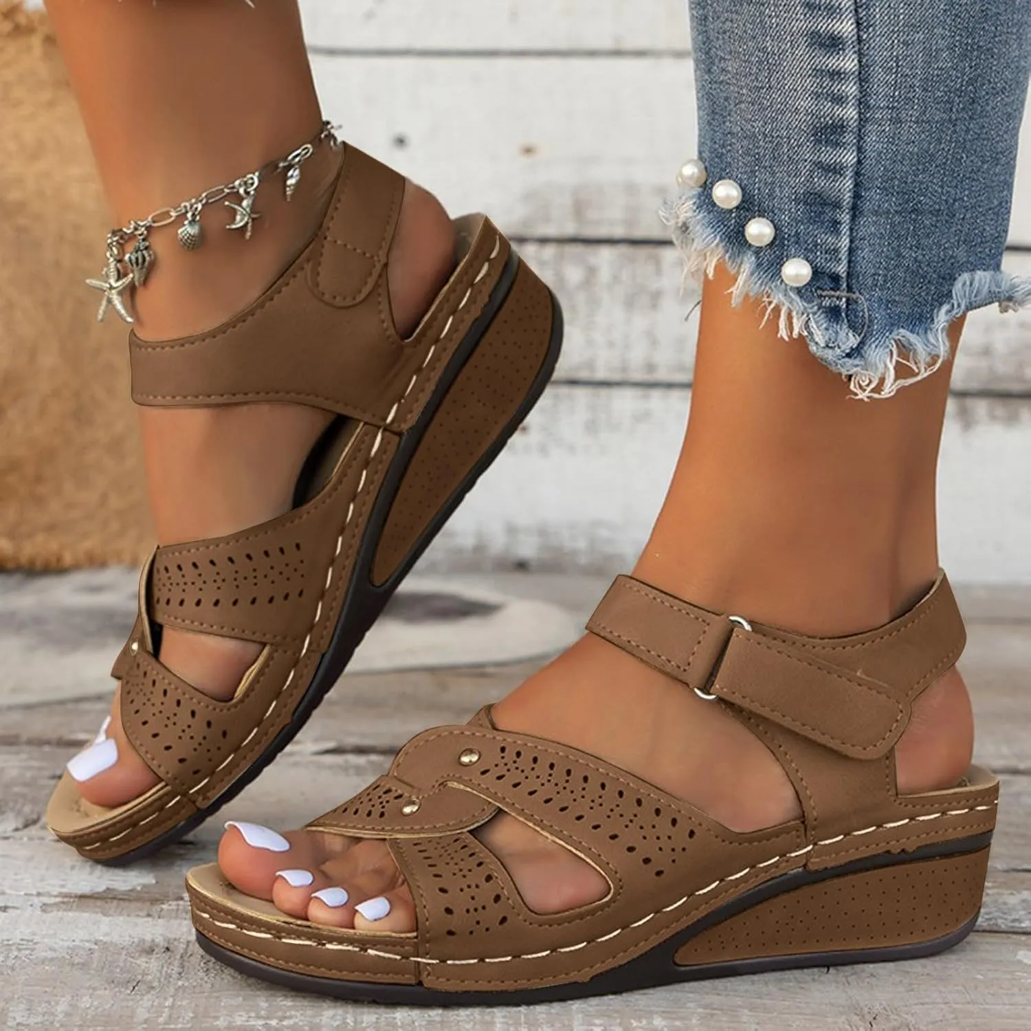 Women's Fashion Casual Vacation Wedge Platform Sandals 2025 Summer Lightweight Comfortable Wedge Sandals for Women Shoes Wide Width Low Heel Wedding Party Dress Shoes