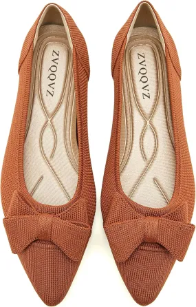 Womens Flats Shoes Pointed Toe Knit Mesh Ballet Flats with Bowknot Comfortable Dressy Washable Flat