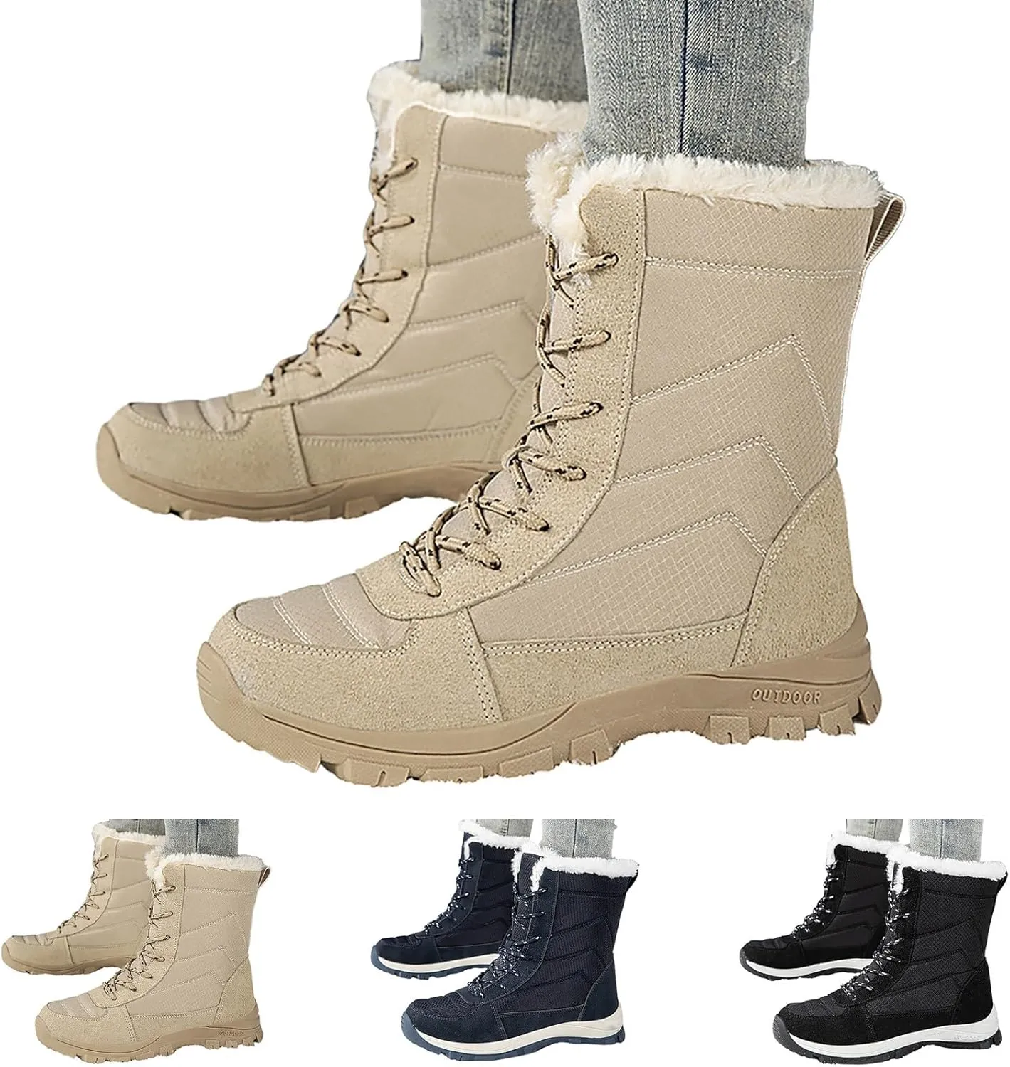 Women's Outdoor Snow Boots Plush Insulated Winter Boots Lace Up Walking Boots Thick Bottom Non Slip Boots