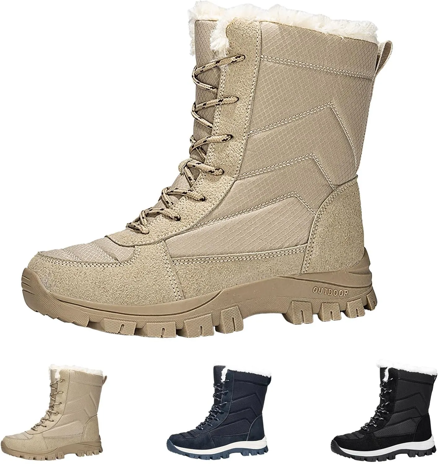 Women's Outdoor Snow Boots Plush Insulated Winter Boots Lace Up Walking Boots Thick Bottom Non Slip Boots