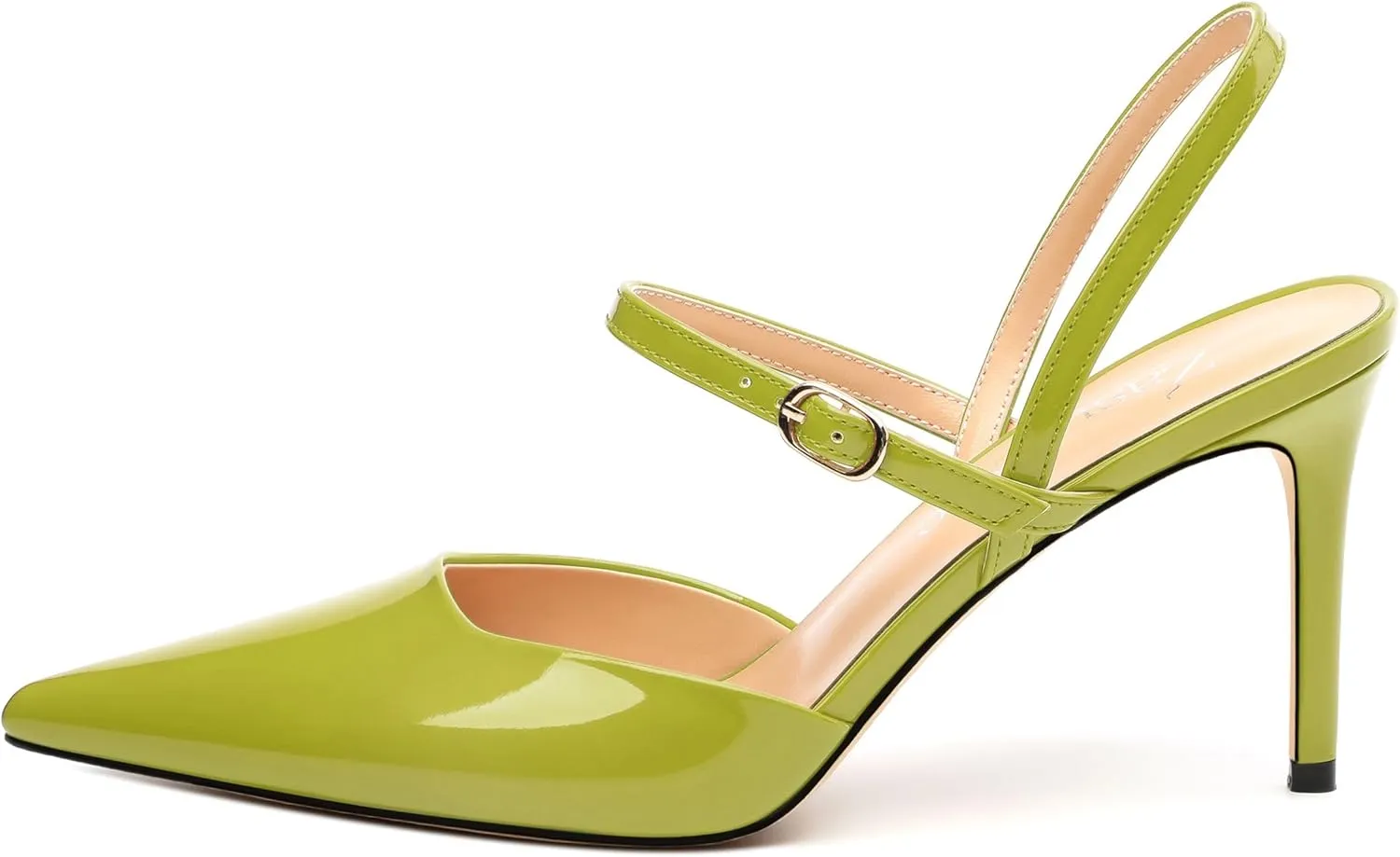 Women's Slingback Pumps, Pointed Toe Stiletto High Heels Ankle Strap Heeled Sandals Party Wedding Dress Shoes 3.35 Inch