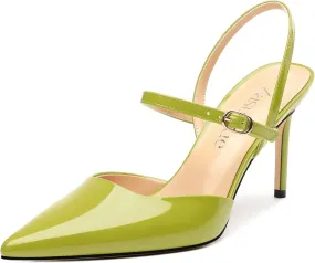 Women's Slingback Pumps, Pointed Toe Stiletto High Heels Ankle Strap Heeled Sandals Party Wedding Dress Shoes 3.35 Inch