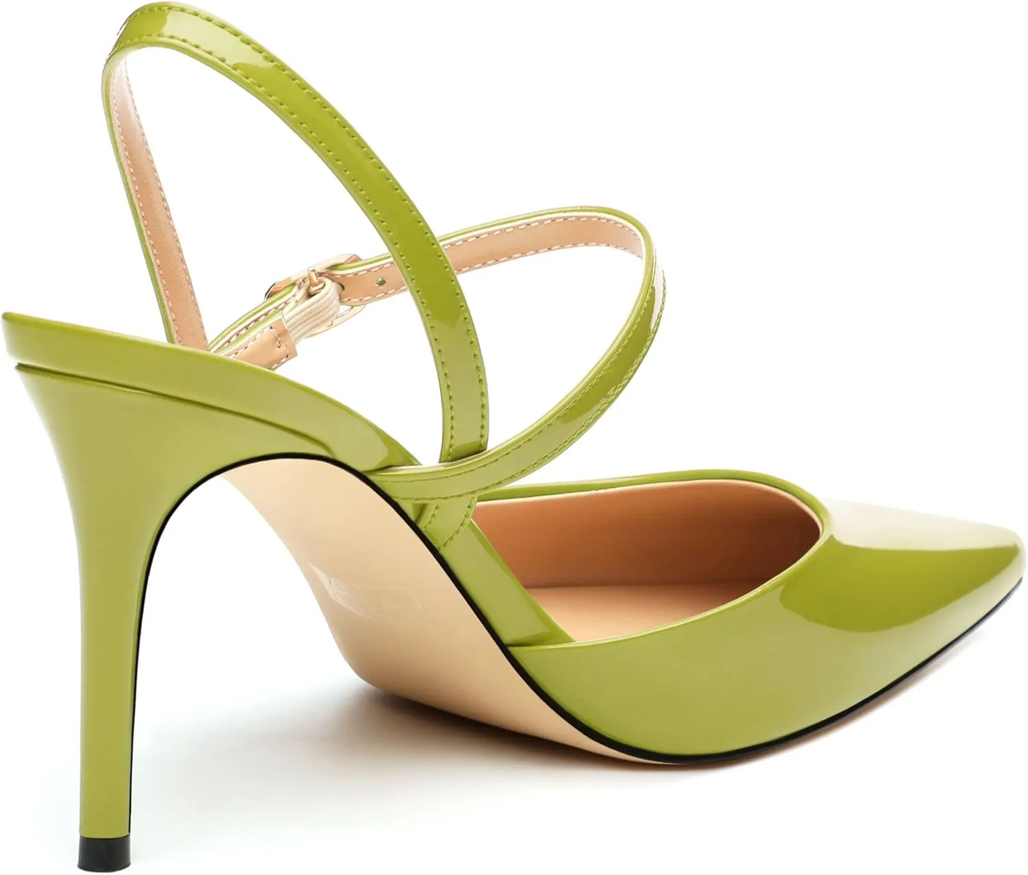 Women's Slingback Pumps, Pointed Toe Stiletto High Heels Ankle Strap Heeled Sandals Party Wedding Dress Shoes 3.35 Inch