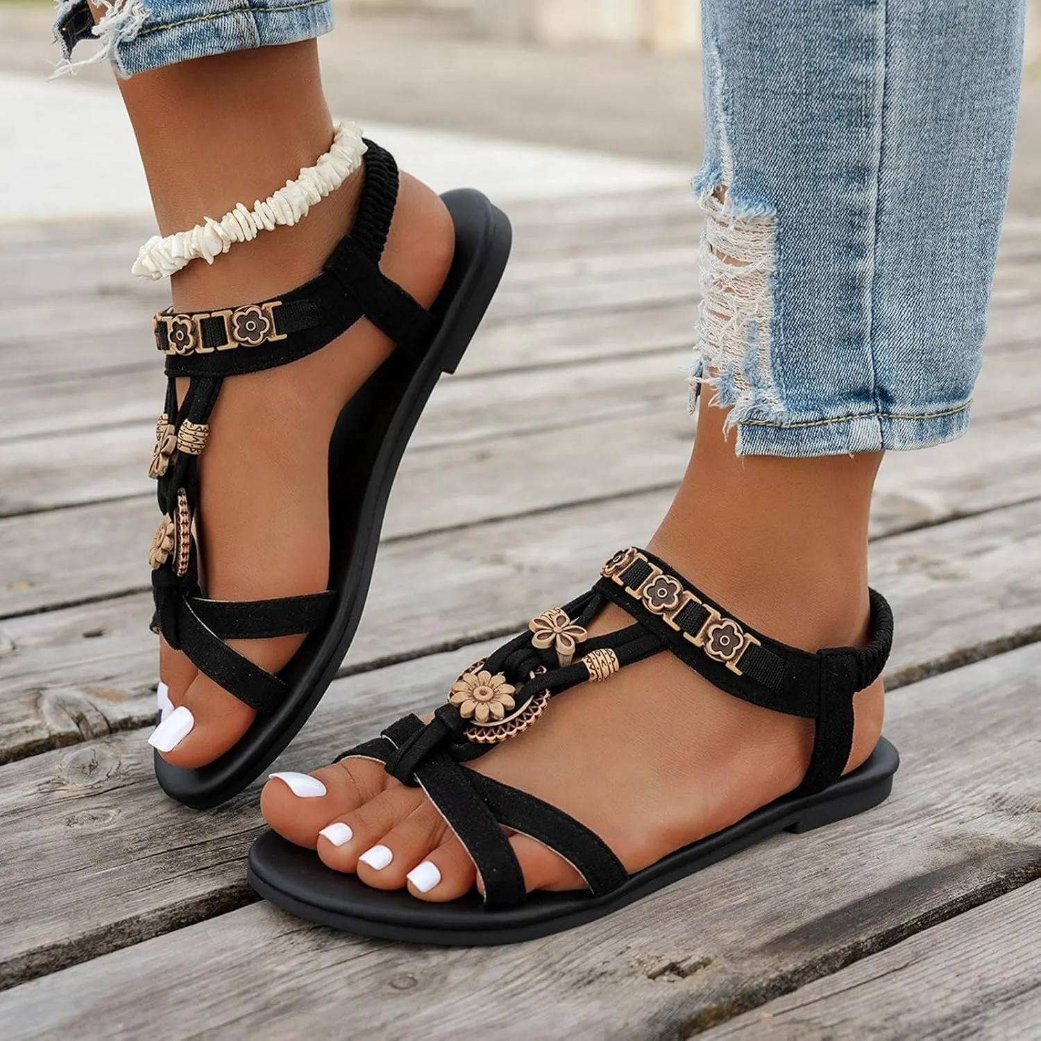 Women's Summer Sandals Open Toe Flat Comfortable Slip On Casual Wear For Daily Use Beach Walking Jeans Outfit