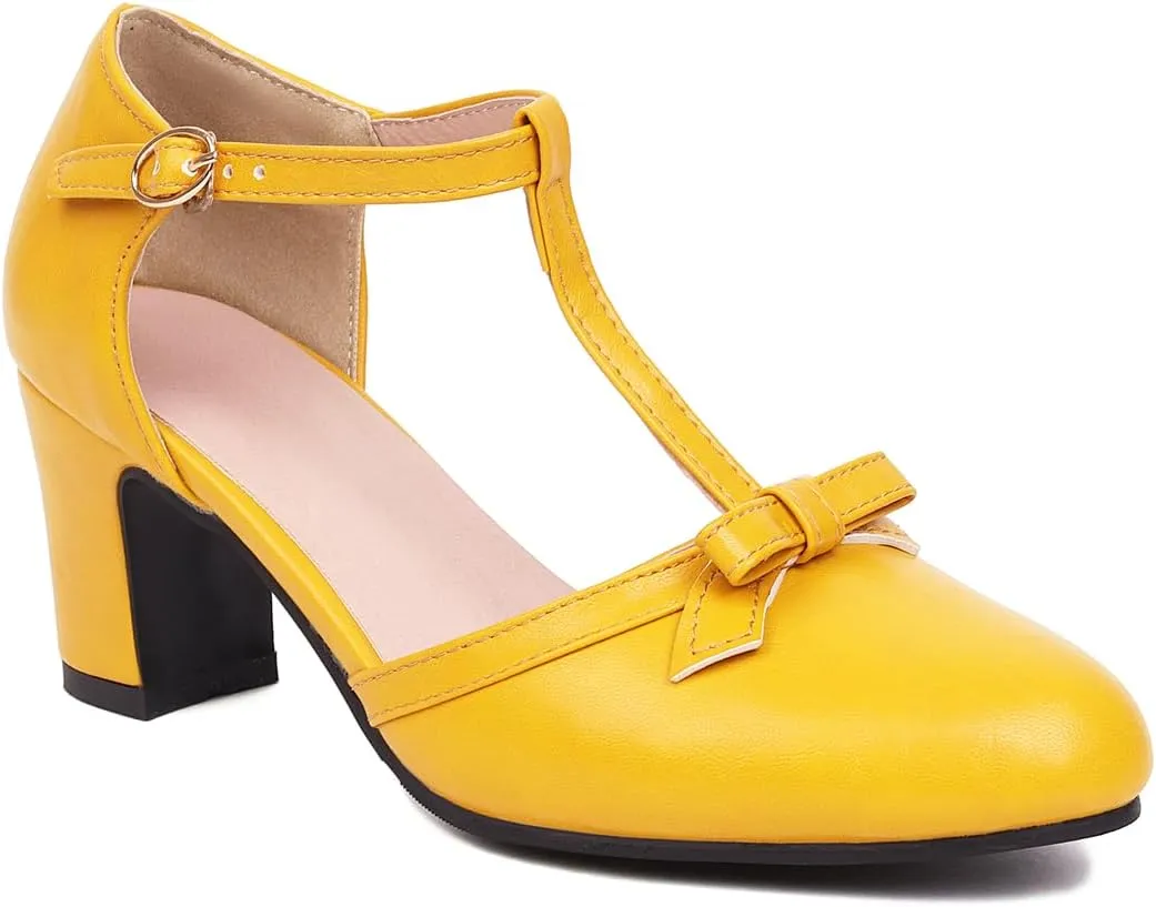Women's Sweet Bow D'Orsay Pointed Closed Toe Pumps Buckle T-Strap Loafers Comfortable Chunky Mid Heels Office Concise Cosplay Work Casual Mary Jane Daily Wear Fashion Business Dress Shoes