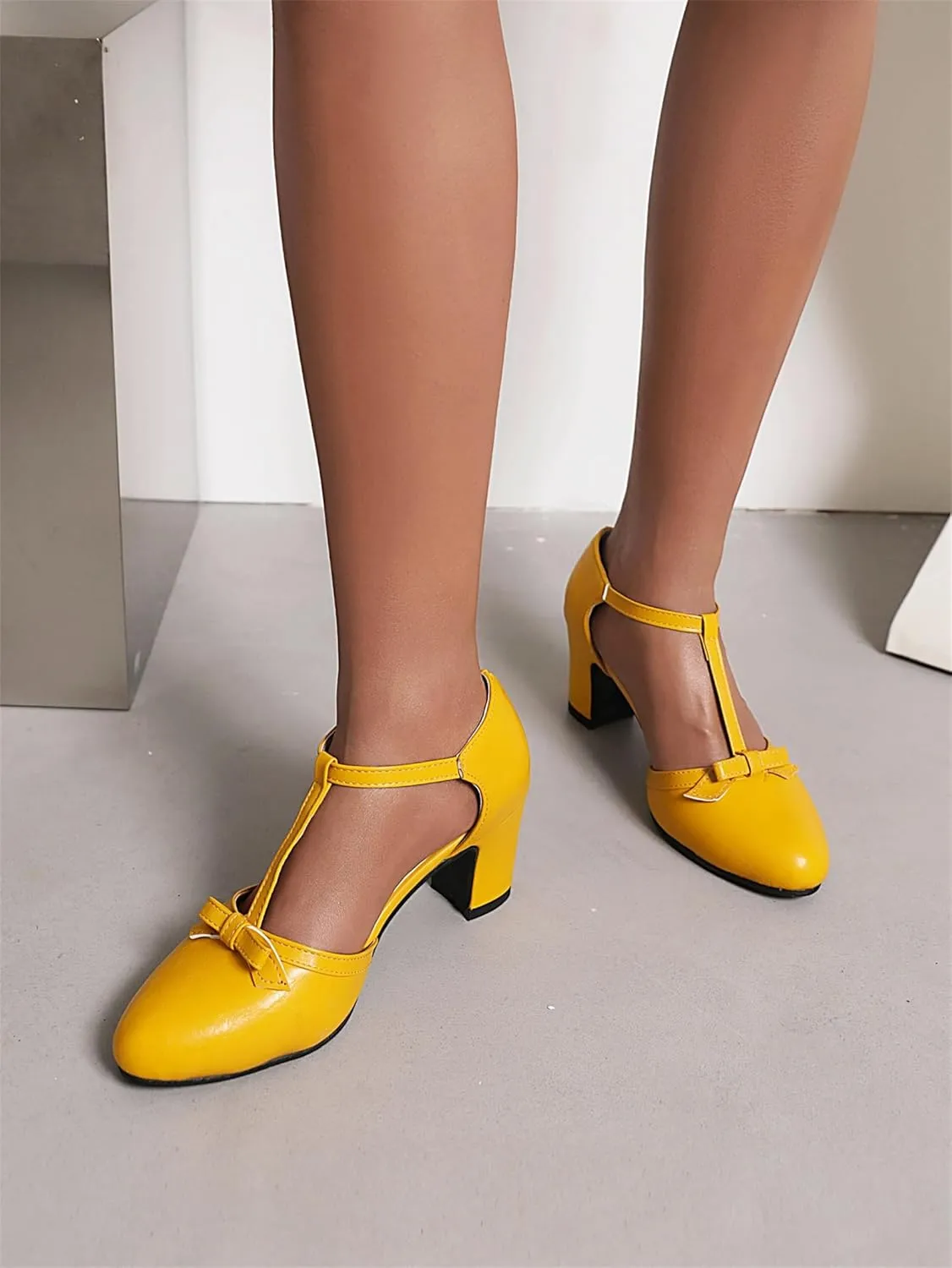 Women's Sweet Bow D'Orsay Pointed Closed Toe Pumps Buckle T-Strap Loafers Comfortable Chunky Mid Heels Office Concise Cosplay Work Casual Mary Jane Daily Wear Fashion Business Dress Shoes