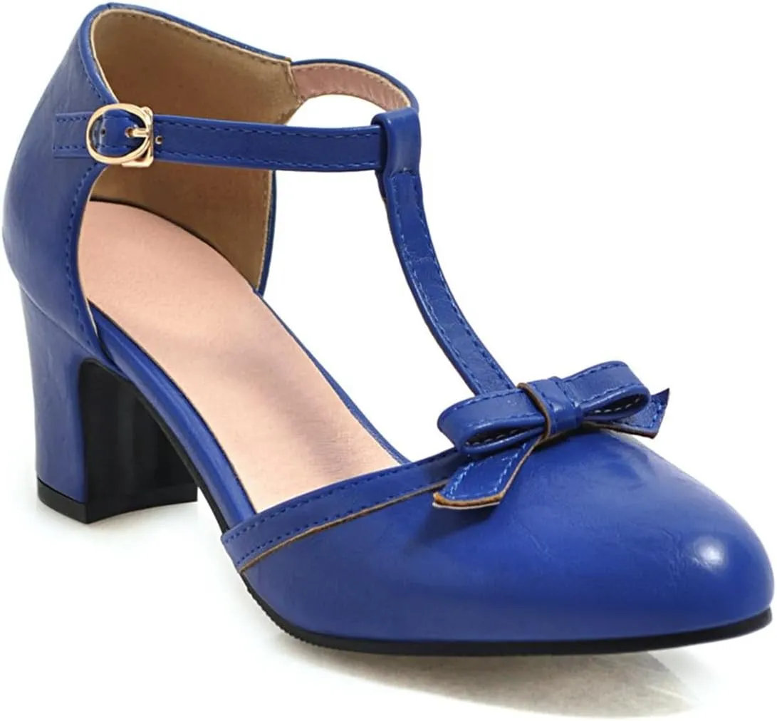 Women's Sweet Bow D'Orsay Pointed Closed Toe Pumps Buckle T-Strap Loafers Comfortable Chunky Mid Heels Office Concise Cosplay Work Casual Mary Jane Daily Wear Fashion Business Dress Shoes