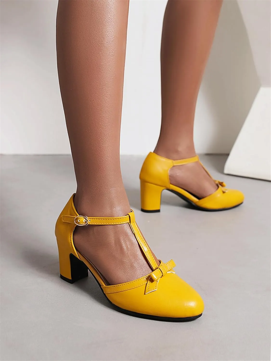 Women's Sweet Bow D'Orsay Pointed Closed Toe Pumps Buckle T-Strap Loafers Comfortable Chunky Mid Heels Office Concise Cosplay Work Casual Mary Jane Daily Wear Fashion Business Dress Shoes