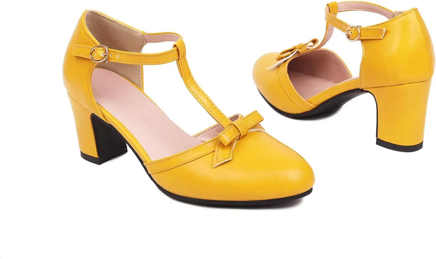 Women's Sweet Bow D'Orsay Pointed Closed Toe Pumps Buckle T-Strap Loafers Comfortable Chunky Mid Heels Office Concise Cosplay Work Casual Mary Jane Daily Wear Fashion Business Dress Shoes