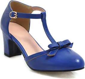 Women's Sweet Bow D'Orsay Pointed Closed Toe Pumps Buckle T-Strap Loafers Comfortable Chunky Mid Heels Office Concise Cosplay Work Casual Mary Jane Daily Wear Fashion Business Dress Shoes