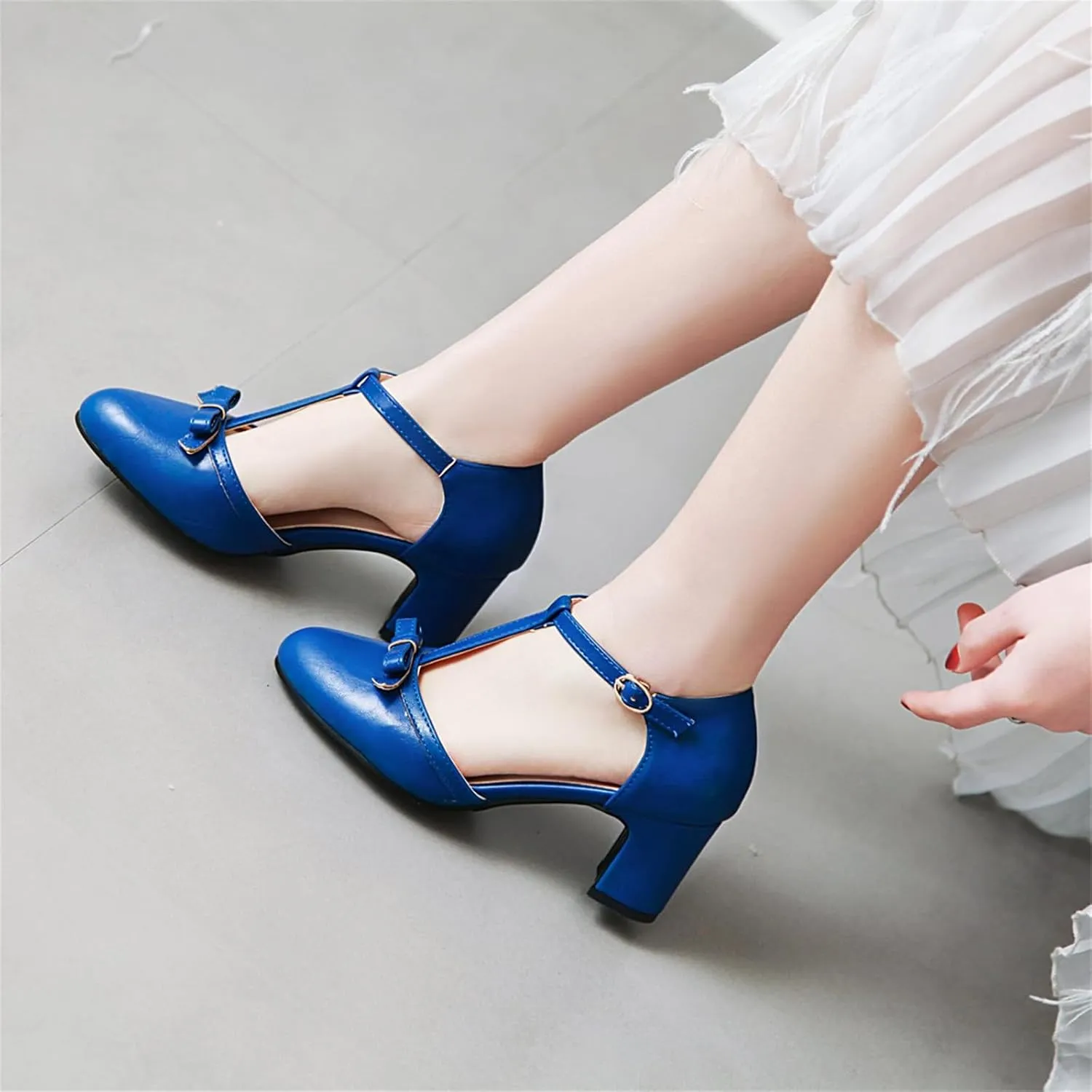 Women's Sweet Bow D'Orsay Pointed Closed Toe Pumps Buckle T-Strap Loafers Comfortable Chunky Mid Heels Office Concise Cosplay Work Casual Mary Jane Daily Wear Fashion Business Dress Shoes