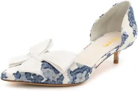 XYD Women D'Orsay Kitten Heel Bridal Bowknot Pumps Elegant Pointed Closed Toe Wedding Prom Shoes