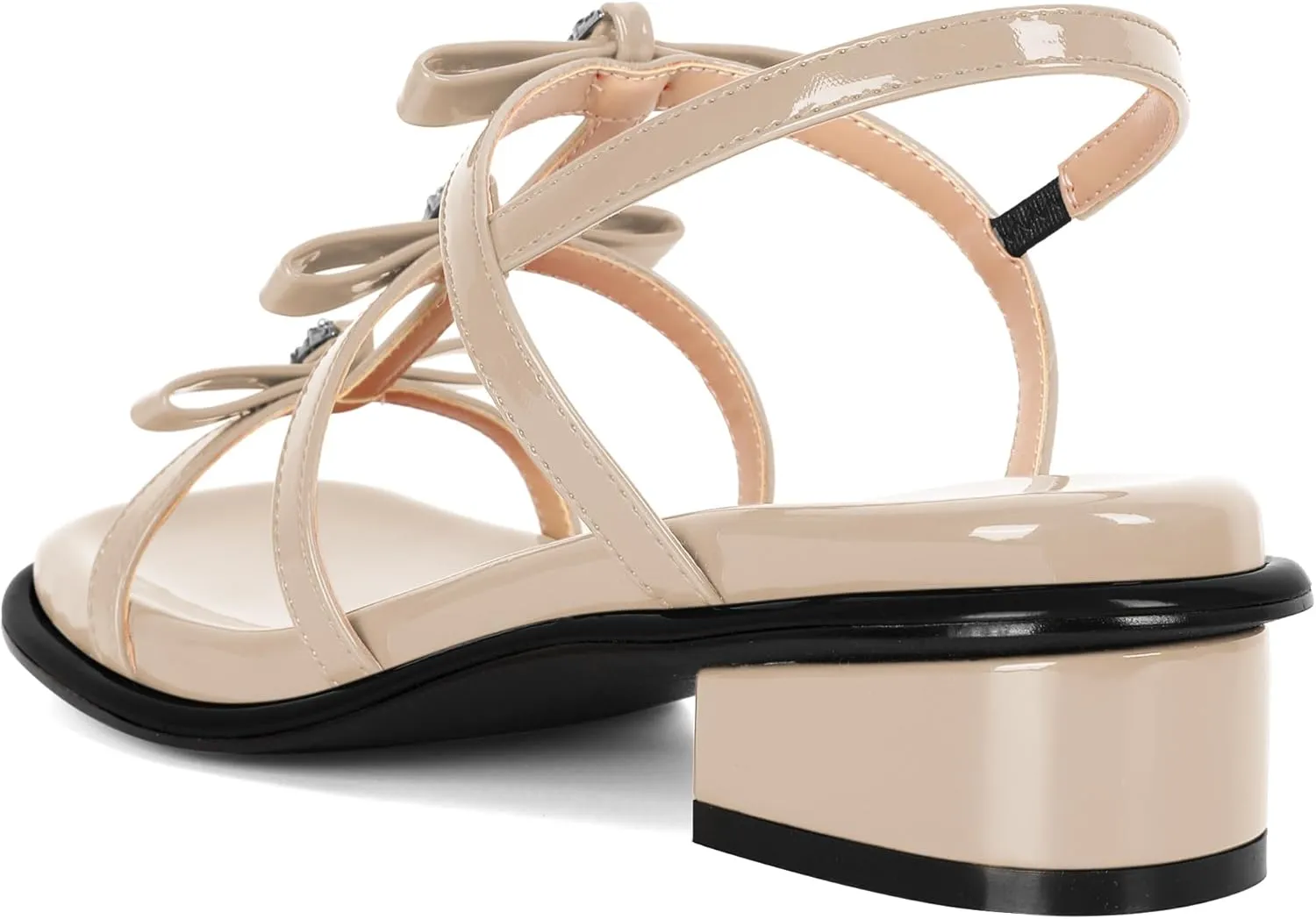 Zamikoo Womens Chunky Block Low Heel Sandals Square Toe Heels Strappy Summer Heeled Sandals Elastic Rhinestone Bow Sandals Cute Casual Dress Shoes 1.2 Inch