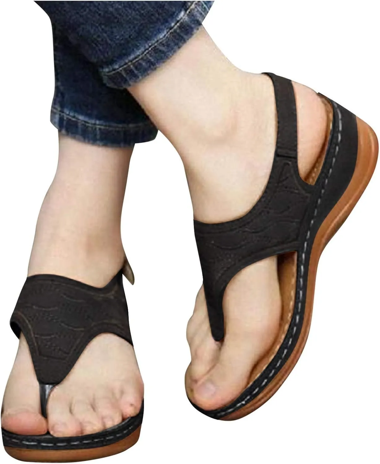 ZBYY Women's Summer Sandals Casual Comfort Flip Flops Wedge Shoes Ankle Strap Flat Dress Outdoor Platform Beach Sandals