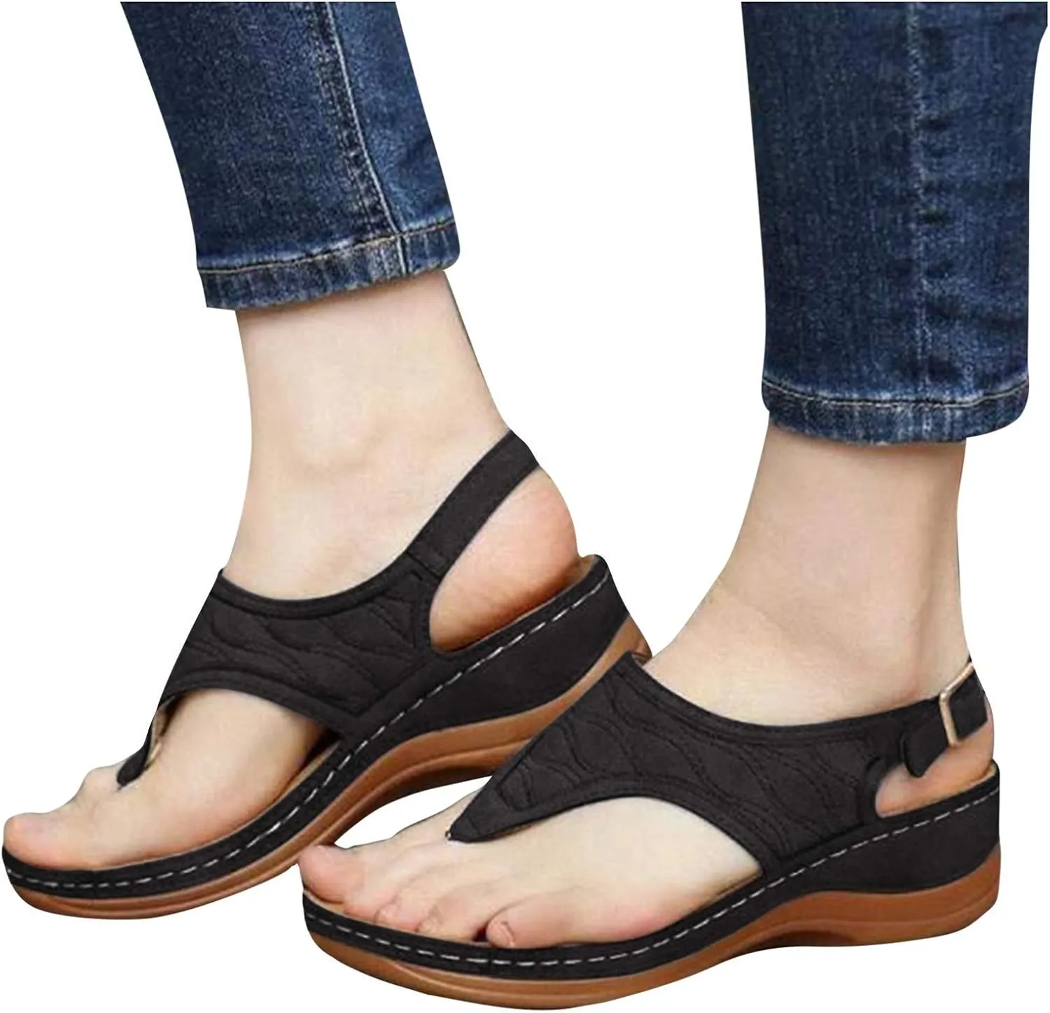 ZBYY Women's Summer Sandals Casual Comfort Flip Flops Wedge Shoes Ankle Strap Flat Dress Outdoor Platform Beach Sandals