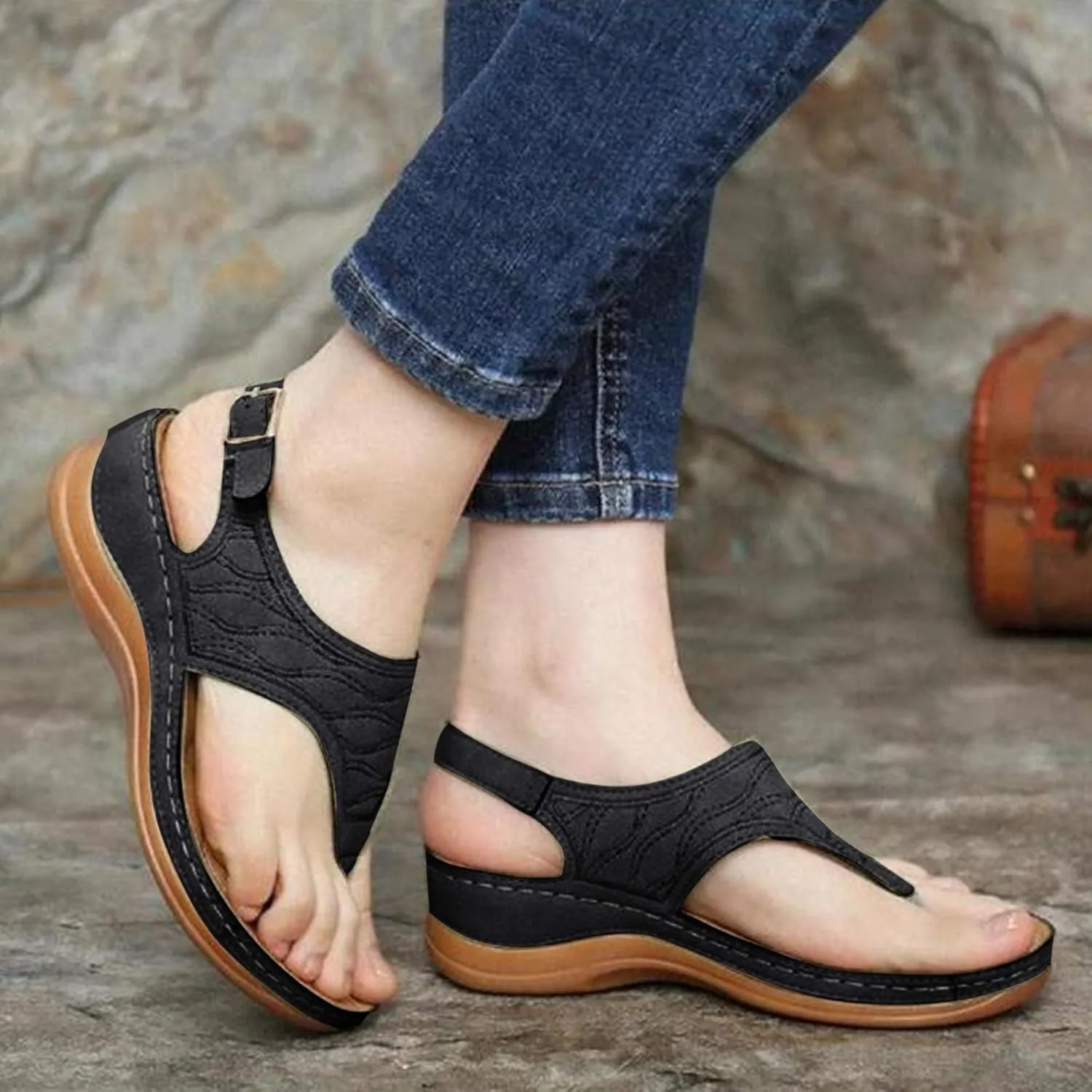 ZBYY Women's Summer Sandals Casual Comfort Flip Flops Wedge Shoes Ankle Strap Flat Dress Outdoor Platform Beach Sandals