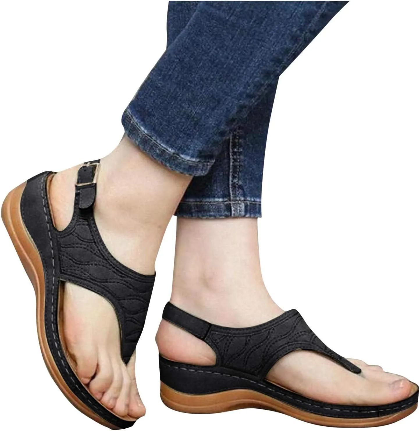 ZBYY Women's Summer Sandals Casual Comfort Flip Flops Wedge Shoes Ankle Strap Flat Dress Outdoor Platform Beach Sandals