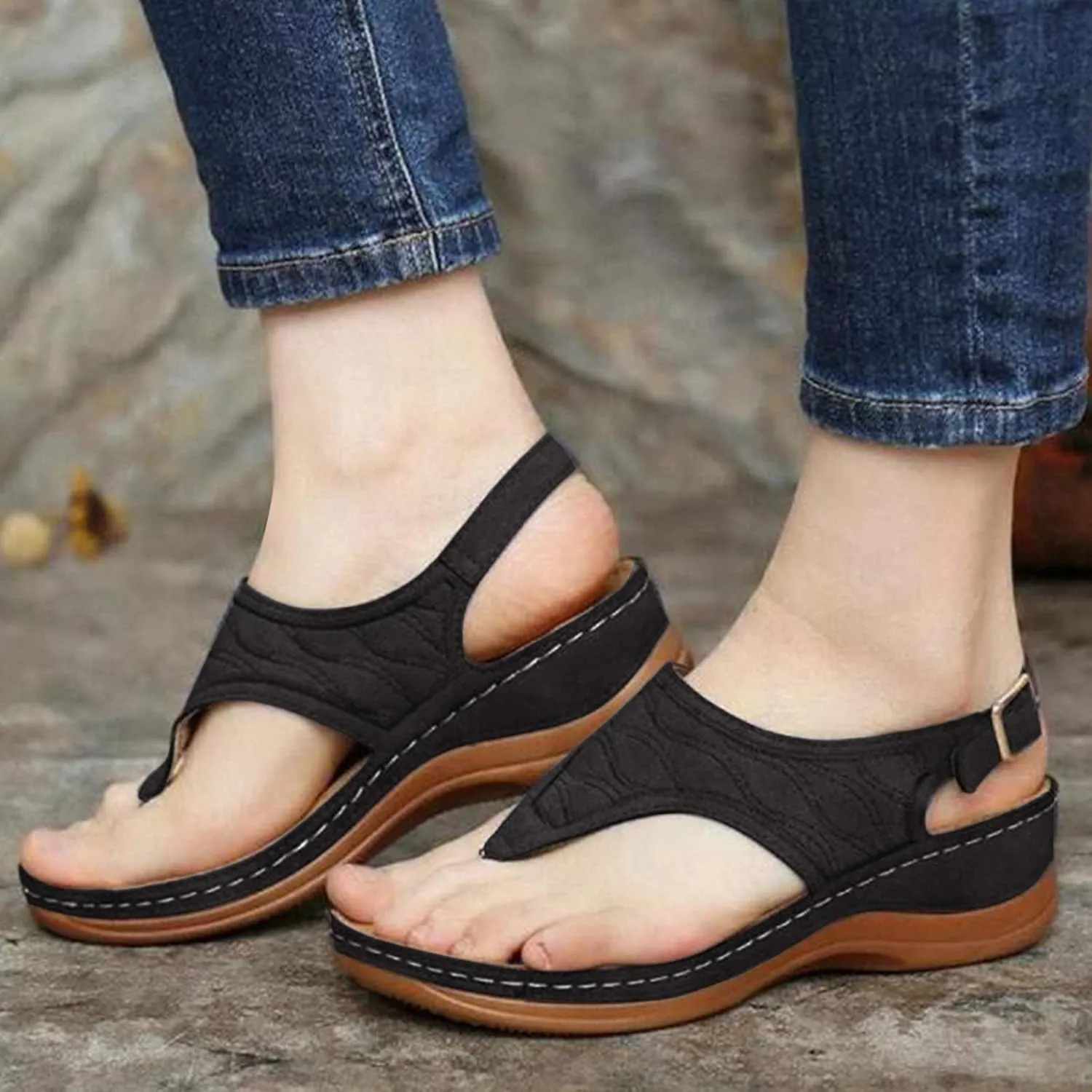 ZBYY Women's Summer Sandals Casual Comfort Flip Flops Wedge Shoes Ankle Strap Flat Dress Outdoor Platform Beach Sandals